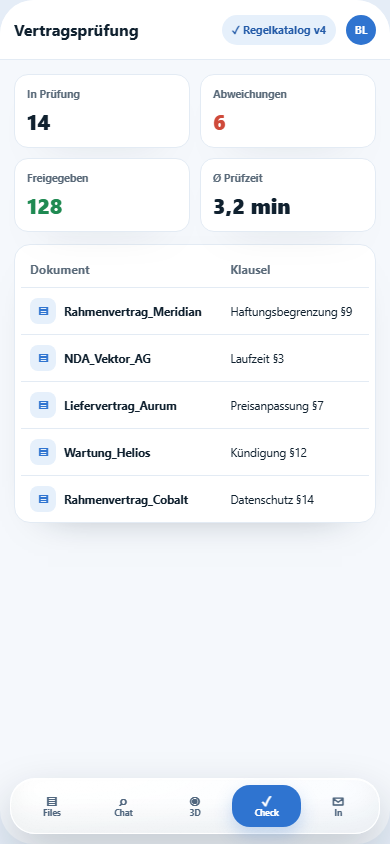 Vertragsprüfung und Posteingang-Triage mit KI mobile view
